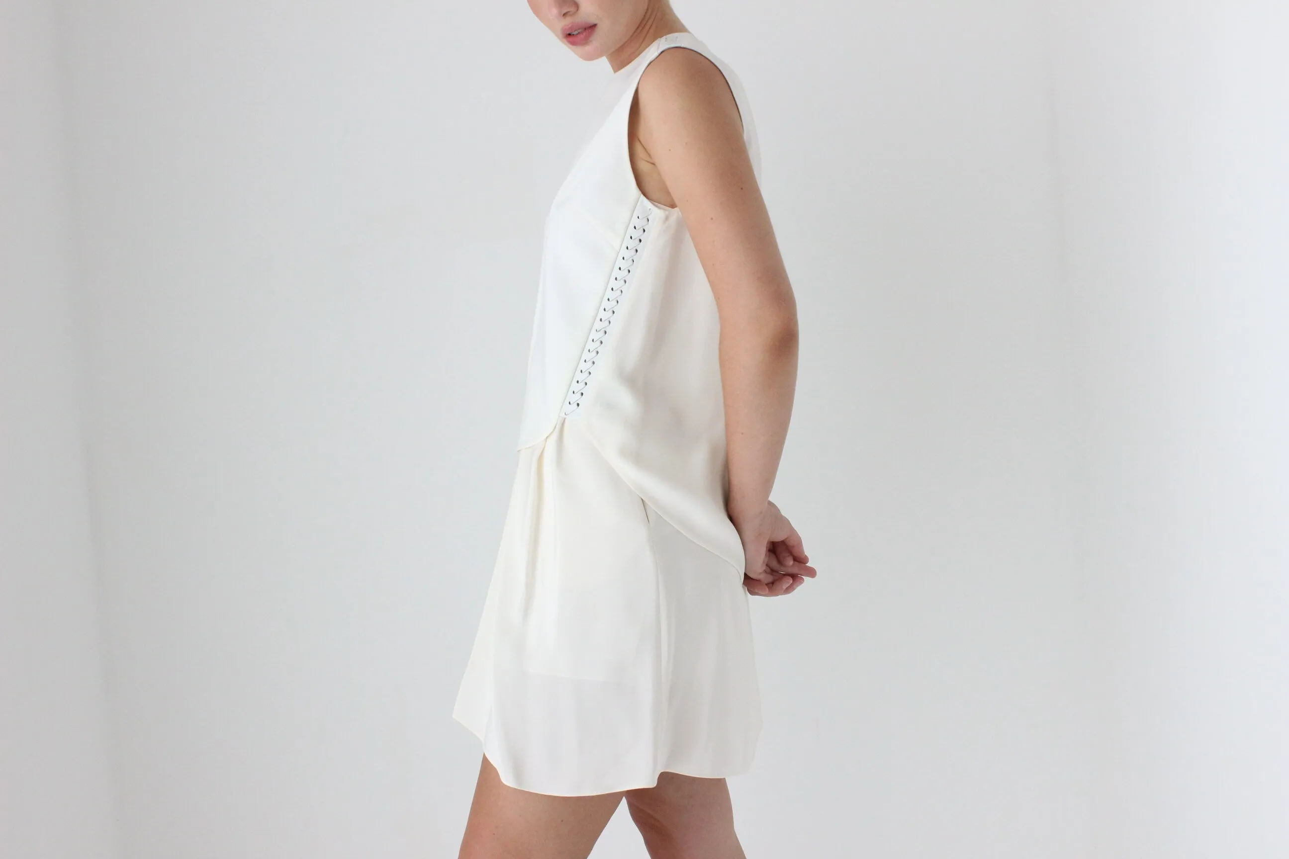 2000s 3.1 Phillip Lim Silk & Leather Layered Relaxed Mini