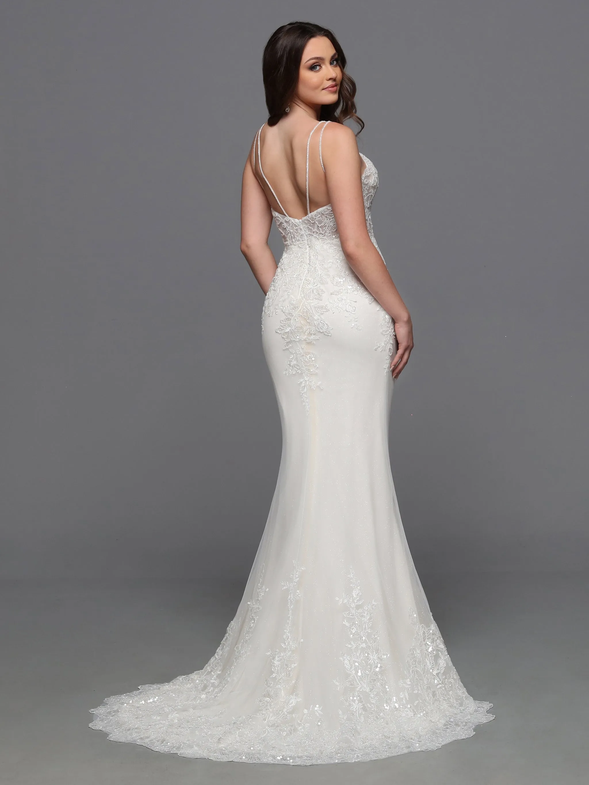 Davinci Bridal 50843 Size 12 Ivory Sheer Beaded Wedding Dress Detachable Overskirt sequin Bridal Gown