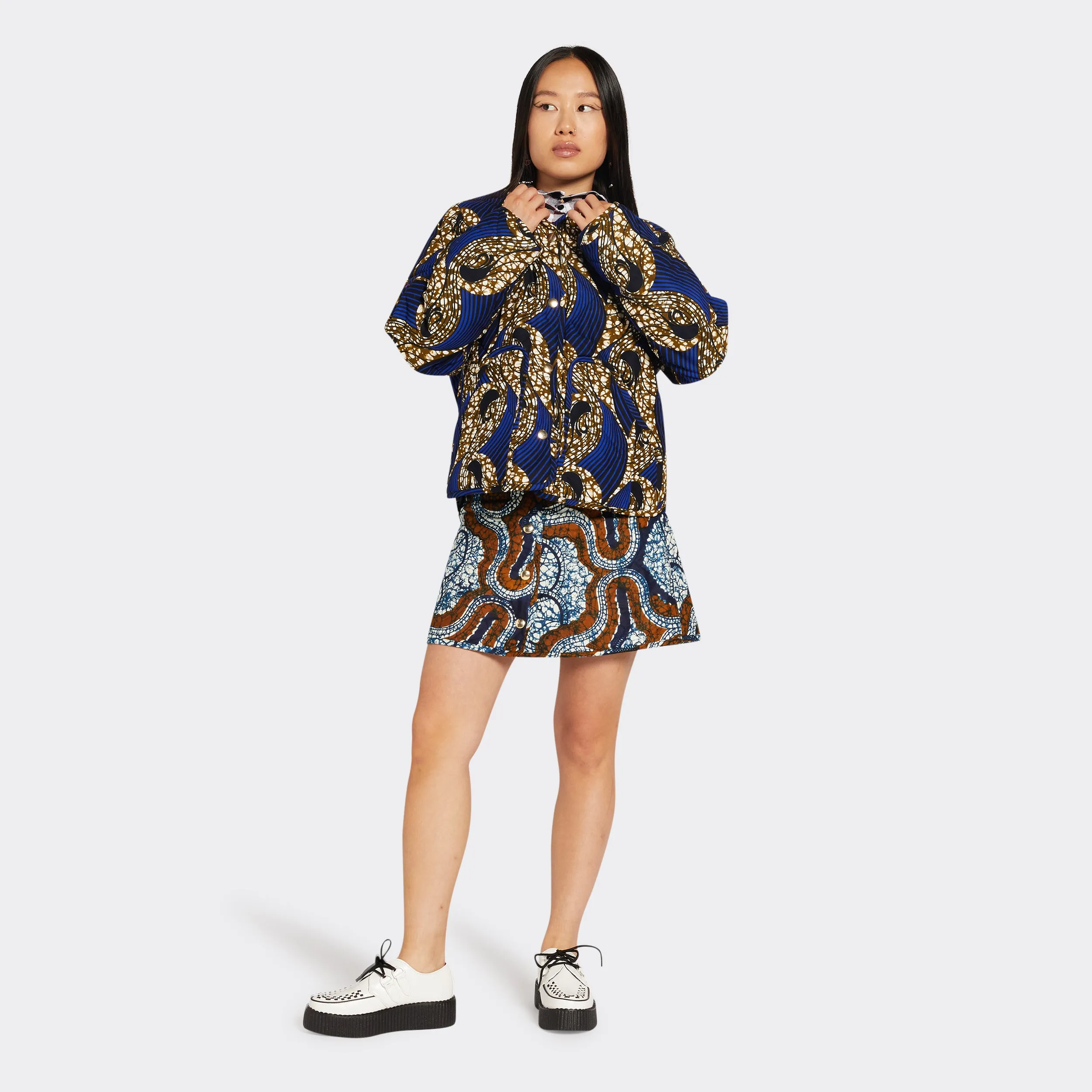 Reversible Quilted Jacket Blue Arabesque