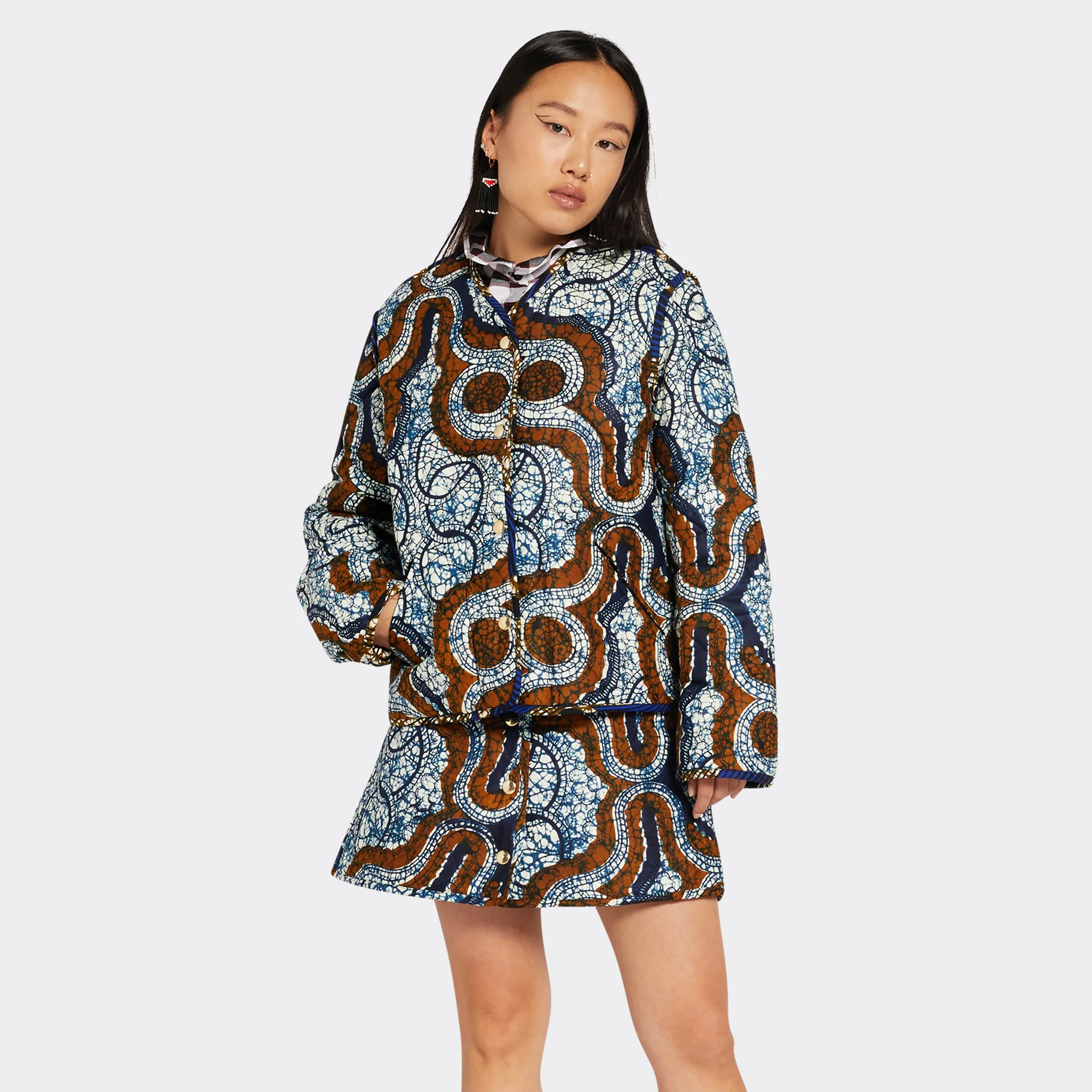 Reversible Quilted Jacket Blue Arabesque